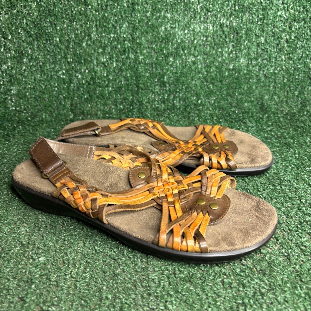 Natural Soul Laden Woven Strappy Comfort Slingback Sandals Brown Womens Sz 7.5M